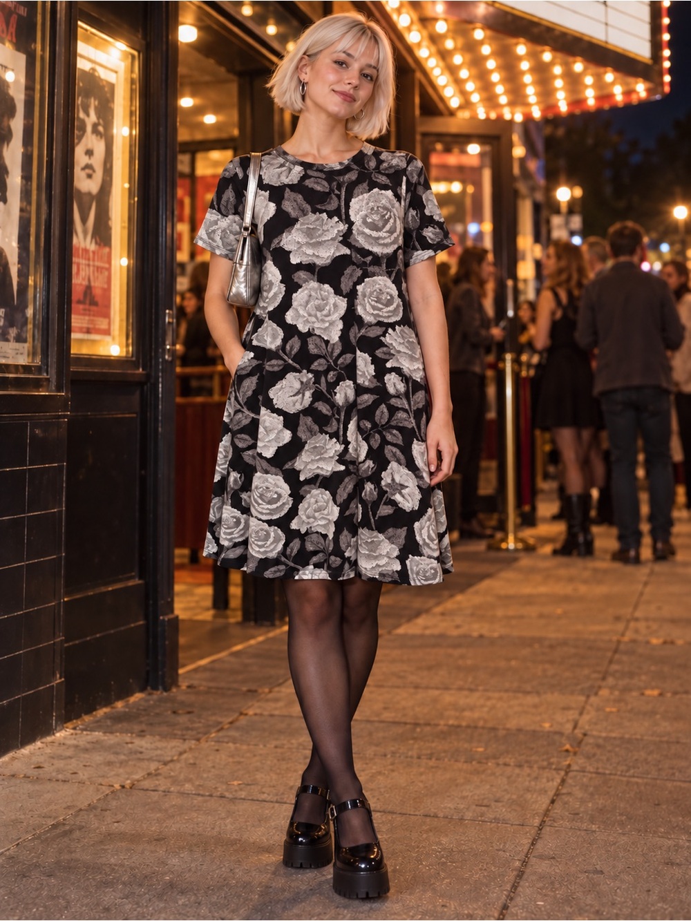 LuLaRoe Black Dress with Silver Floral Pattern